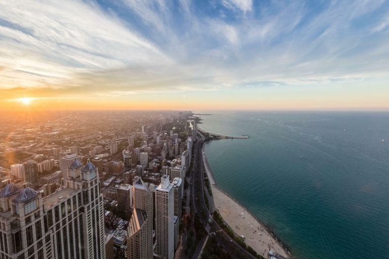 The Chicago Illinois Skyline at Sunset