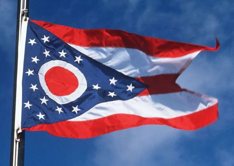 Ohio State Flag On Blue Background