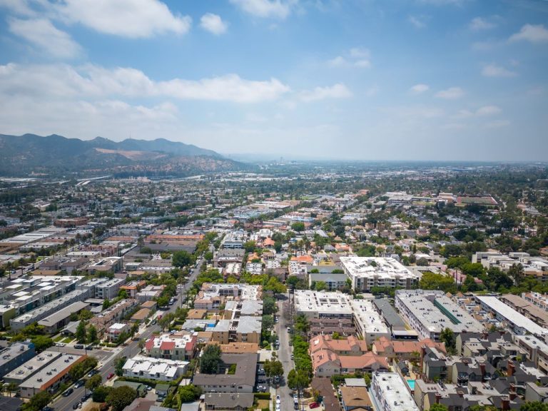 An aerial view of the architecture in Glendale, California on a sunny day