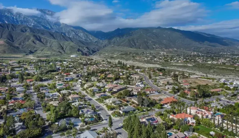 Upland, California Residential Area With Mountains In The Background